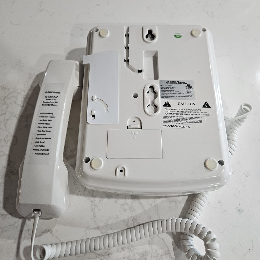 Bell Phones Big Button Plus+ 20200 Corded Speakerphone HAC Desk/Wall White - Picture 4 of 4